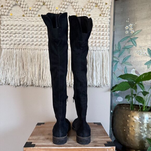 Free People Carson Black Suede Leather Stretch Over The Knee Flat Boots Size 8 - Picture 11 of 16